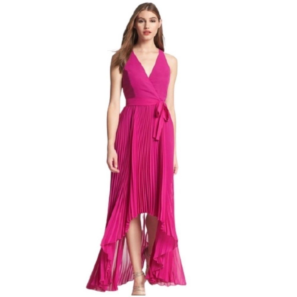 NWT Max & Cleo Pleated‎ High Low Maxi Dress Pink Party Cocktail Guest Wedding 0